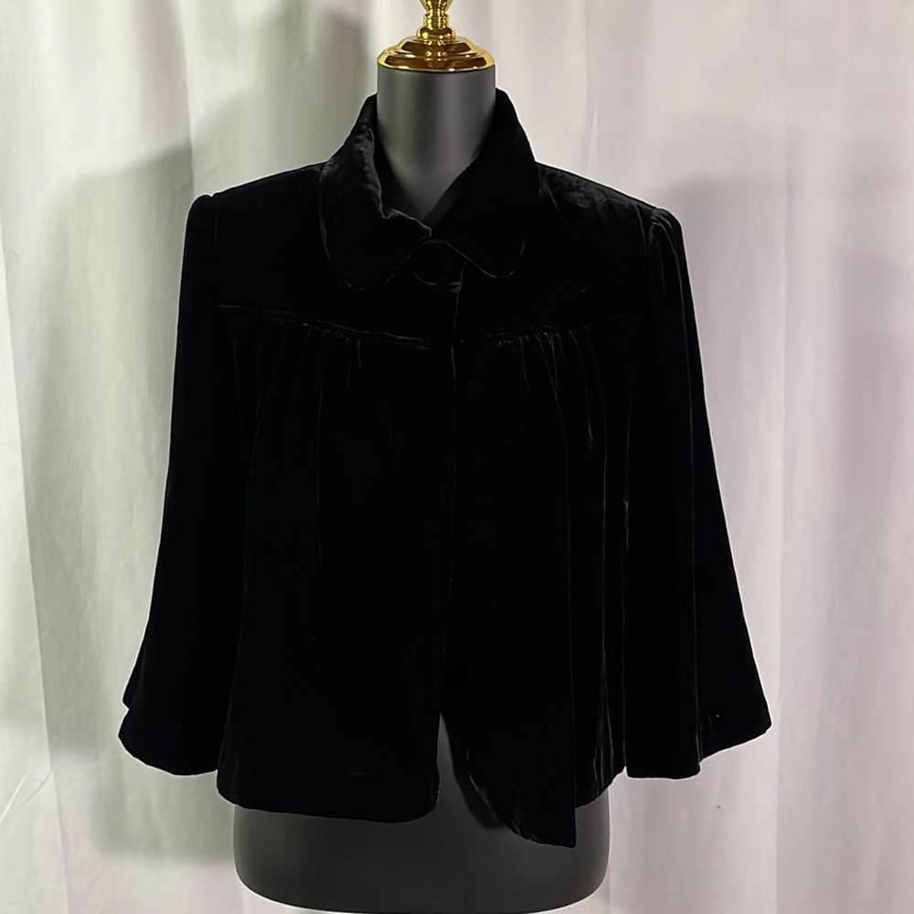 Spense Black Velvet Silk Blend 3/4 Sleeve Cropped Jacket